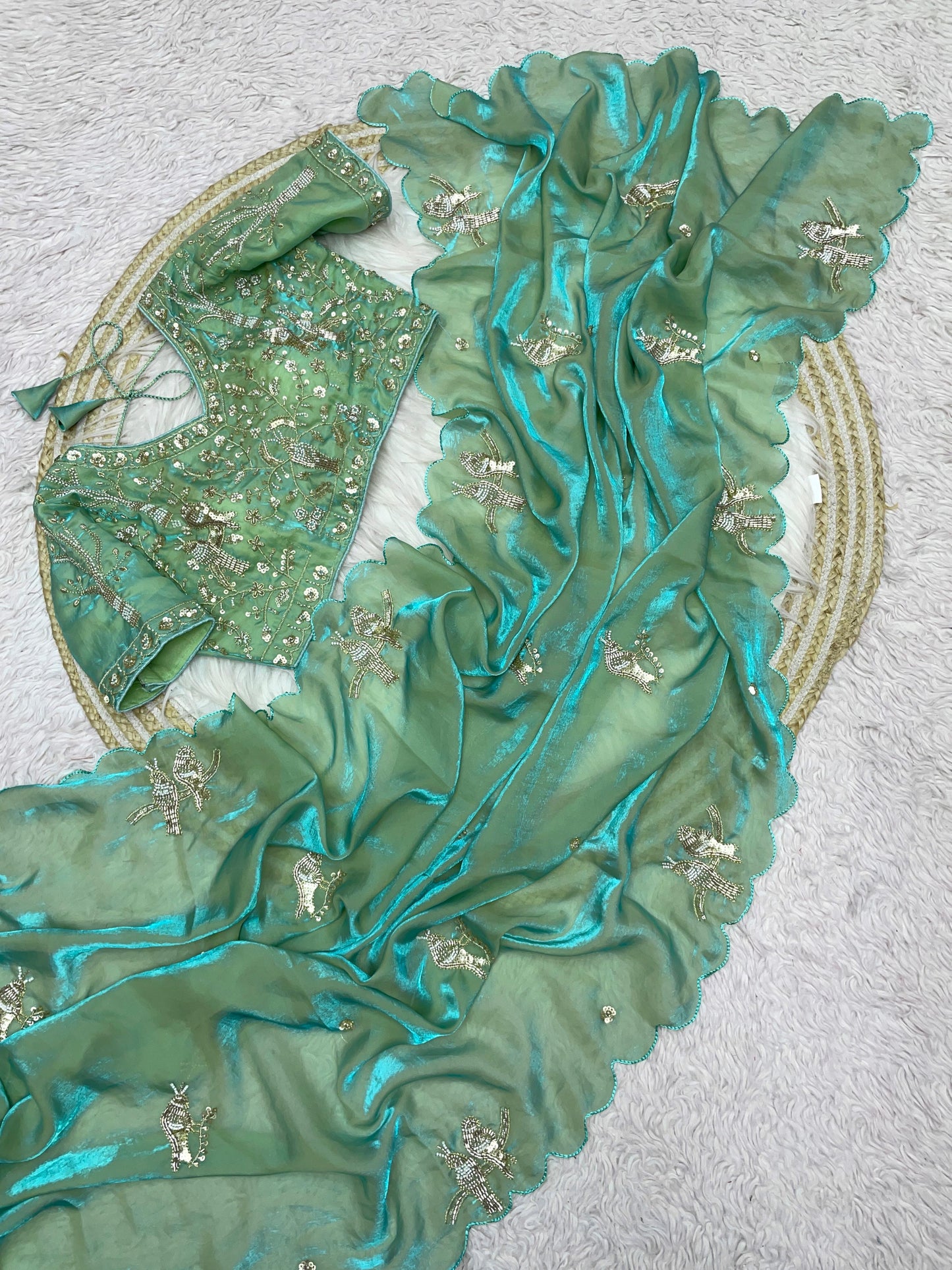 Fendy work silk sarees with stitched desginer work blouse