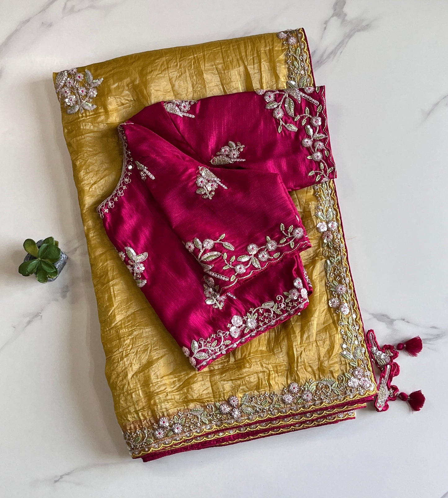 Saree With Stitched Organza Sarees