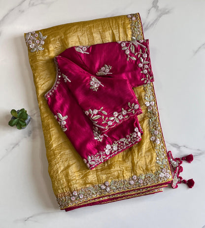 Saree With Stitched Organza Sarees
