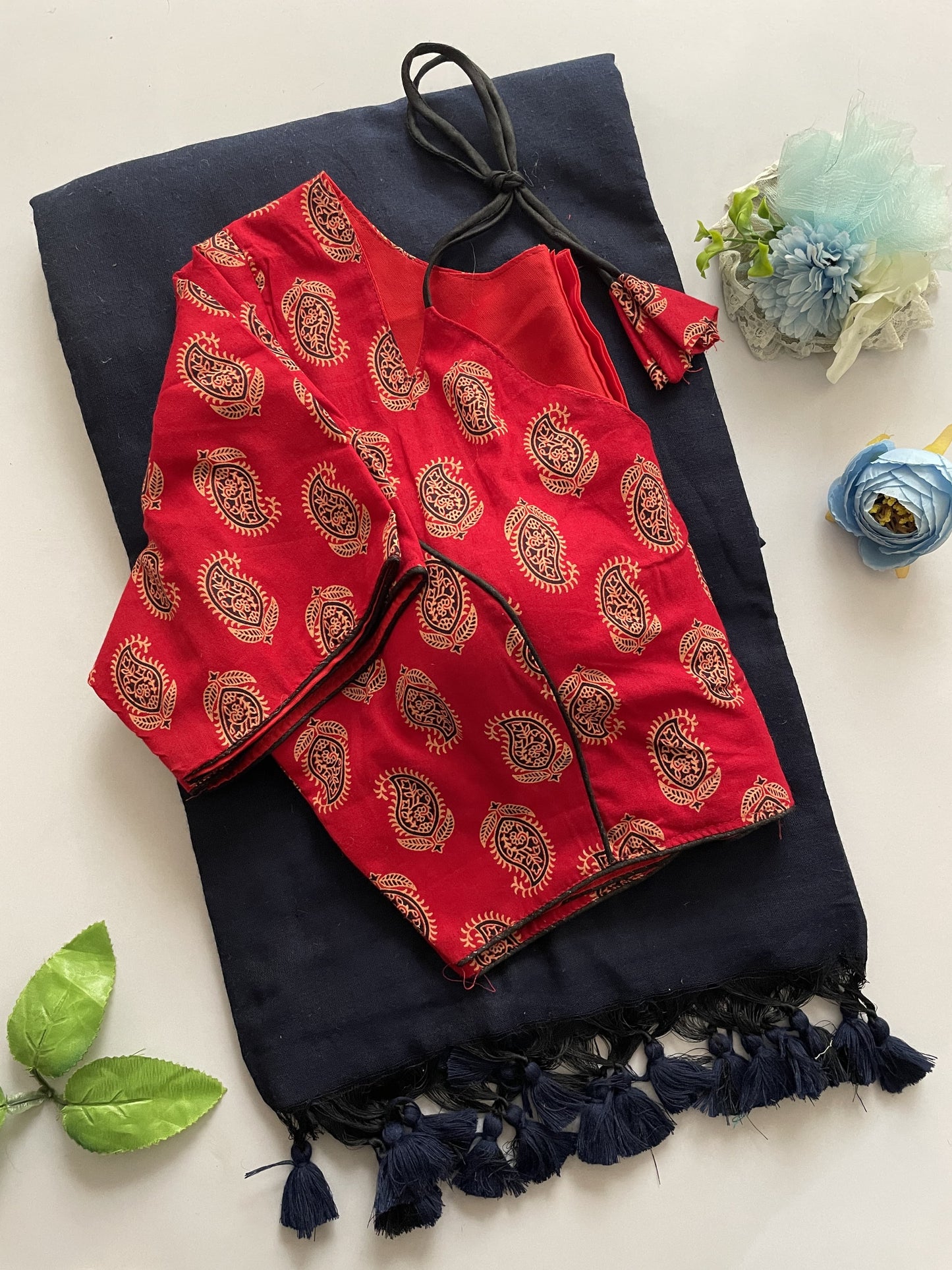 Khadi Cotton Ajrakh Stitched Blouse