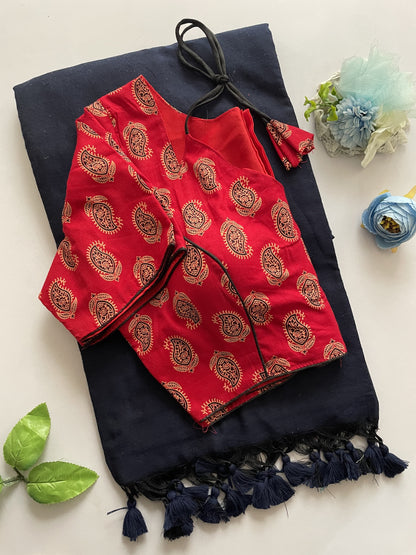Khadi Cotton Ajrakh Stitched Blouse