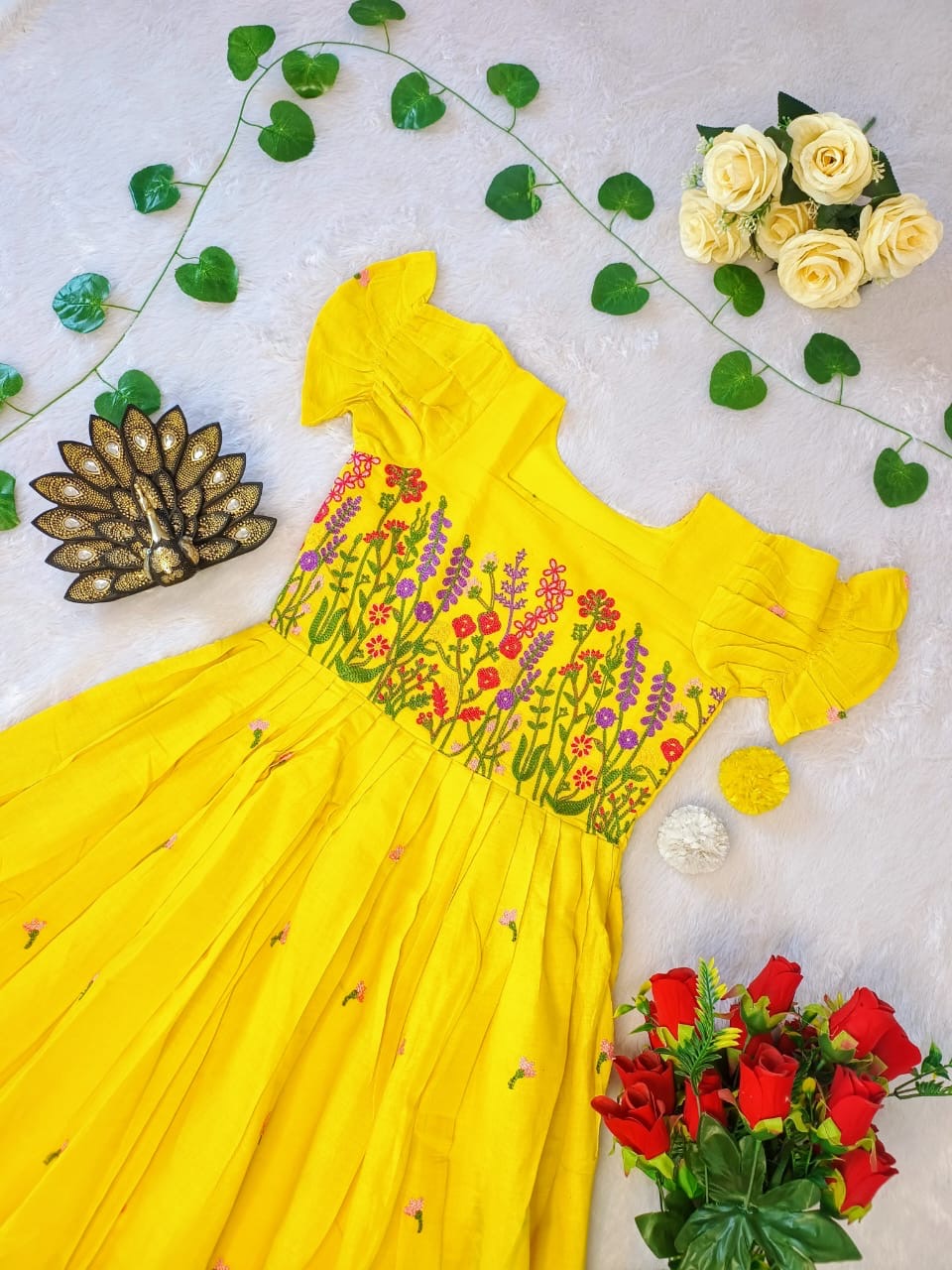 kora Cotton with multicolour thread work Midi Dress gowns
