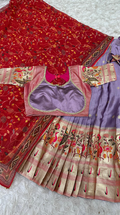 "Elegant Paithani Silk Lehenga Choli Set - Two-Tone Tissue Silk"