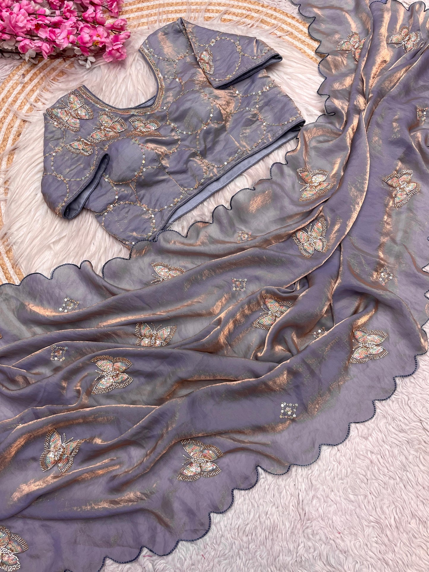 Butterfly Designer saree with stitched blosue
