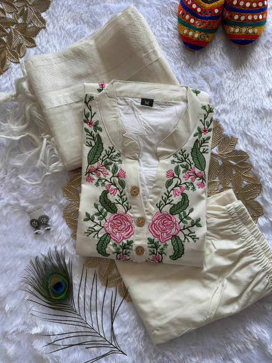 Khadi cotton beautiful embroidery kurti set