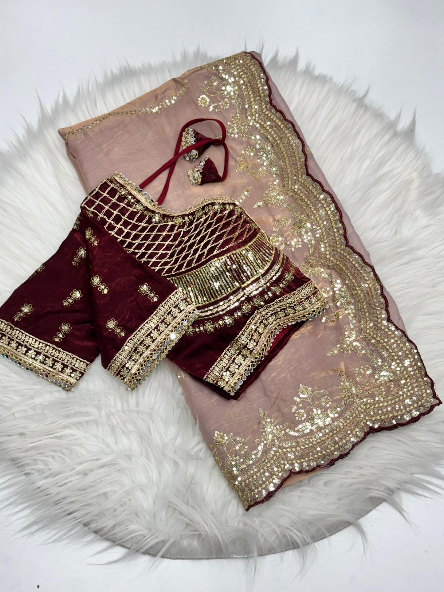 Soft Fendy work saree with stitched blouse