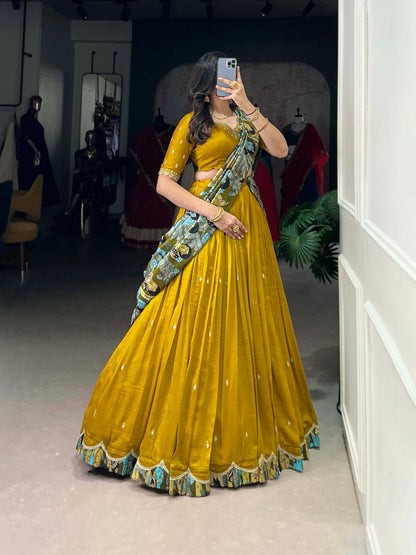 Kalamkari new vichitra  silk  Lehnags’s