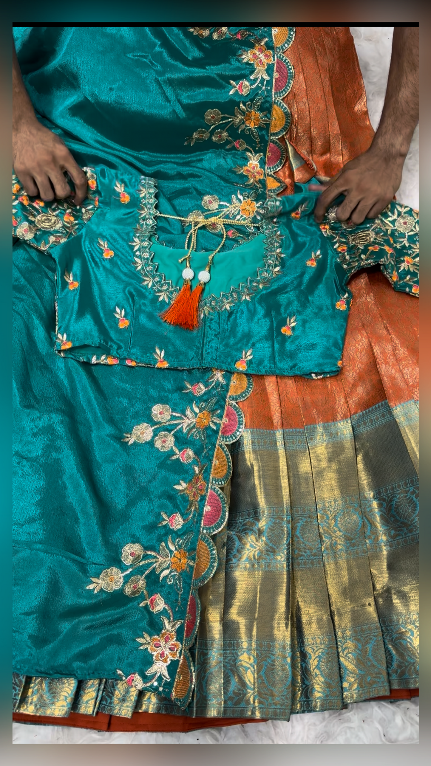 Semi Kanchipuram Orange lehengas
