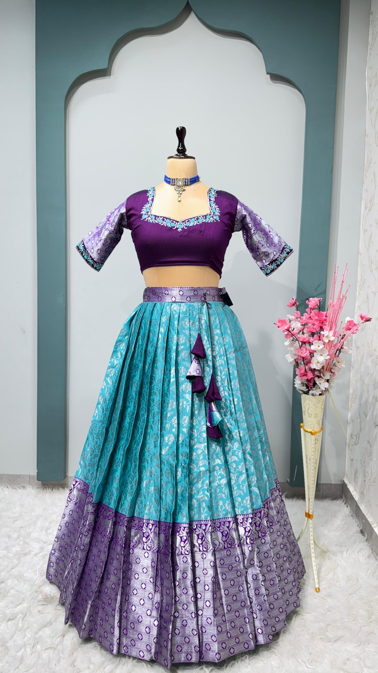 Kanchipuram Lehenga set with work blouses