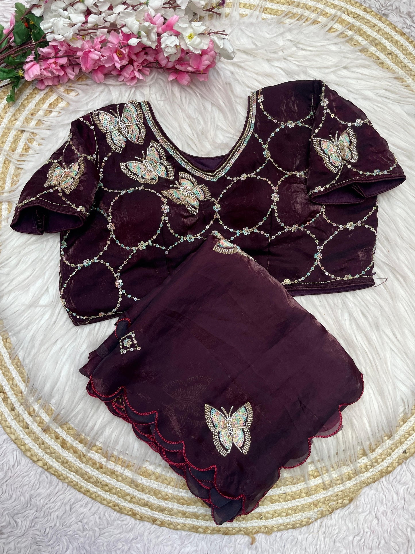 Butterfly Designer saree with stitched blosue