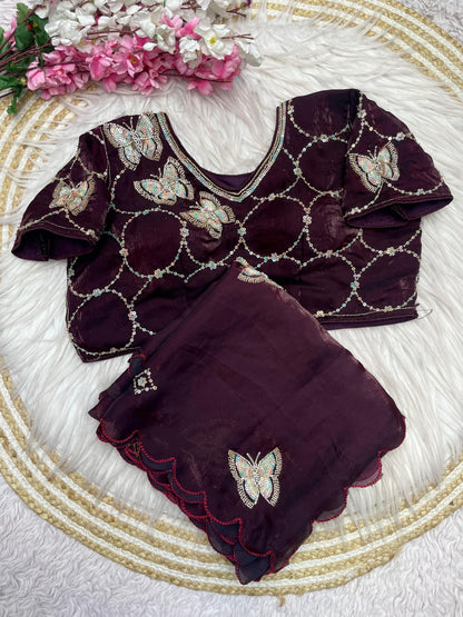 Butterfly Designer saree with stitched blosue