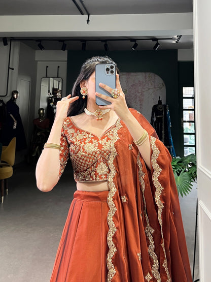 Rust Rangoli grand designer Lehenga