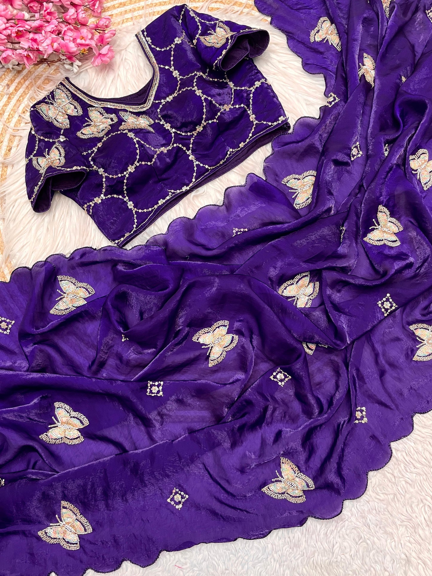 Butterfly Designer saree with stitched blosue
