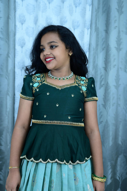 Kids pure Maggam work Lehenga sets