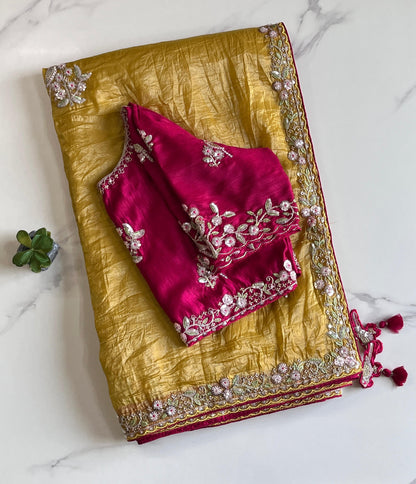 Saree With Stitched Organza Sarees