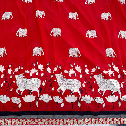 Mul mul cotton Pichwai saree with stitched blouse