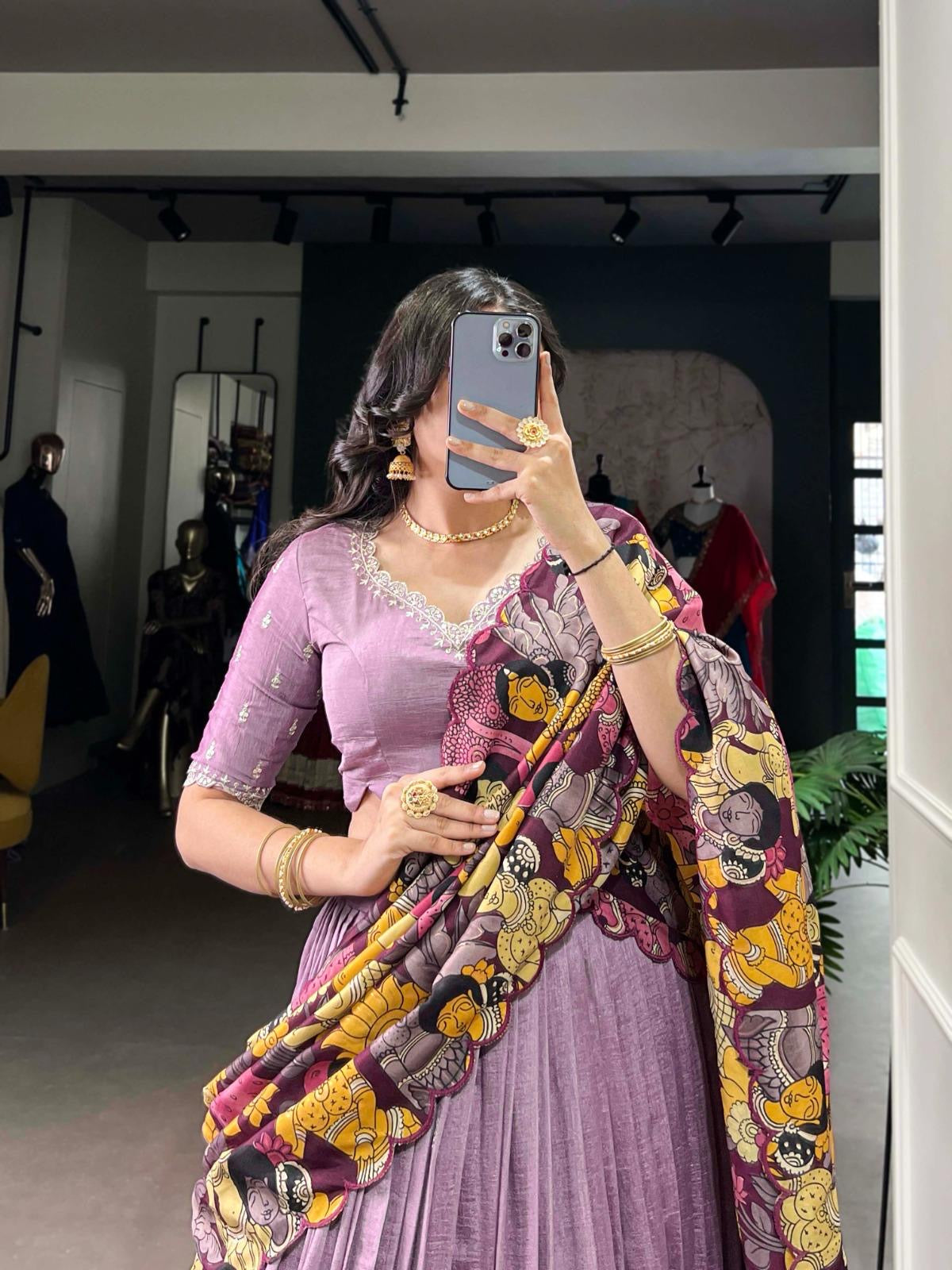Kalamkari new vichitra  silk  Lehnags’s