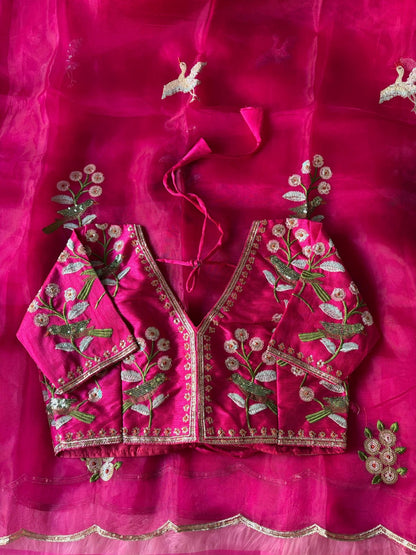Organza saree with stitched work blouse