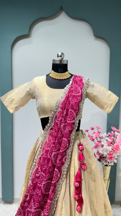 Pink with Cream Lehenga Sets