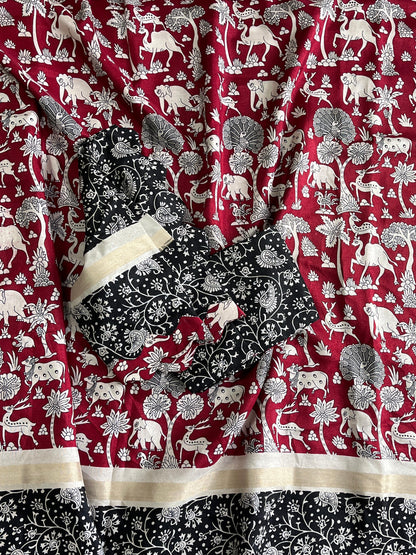 Mangalkari saree with pichwai print on all over the saree