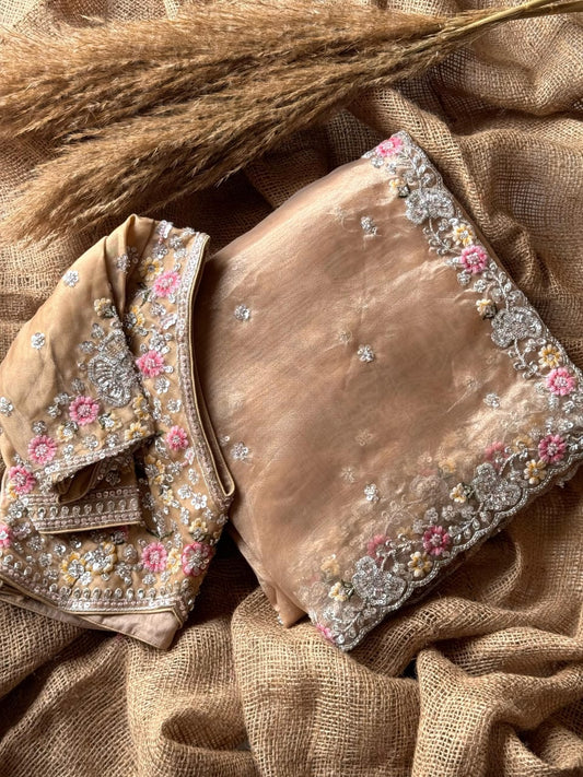 Luxe pure organza cutdana work stitched Blouse saree