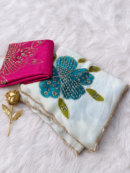 Hand brush painted rangoli silk trending saree