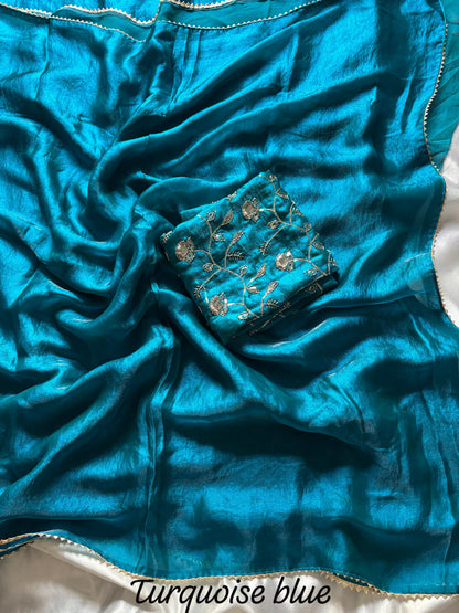 Rust Orange Desginer saree with Stitched Blouse Instgram best seller