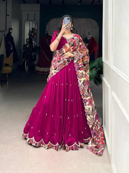 Tussar silk Work Kalmkari Lehenags