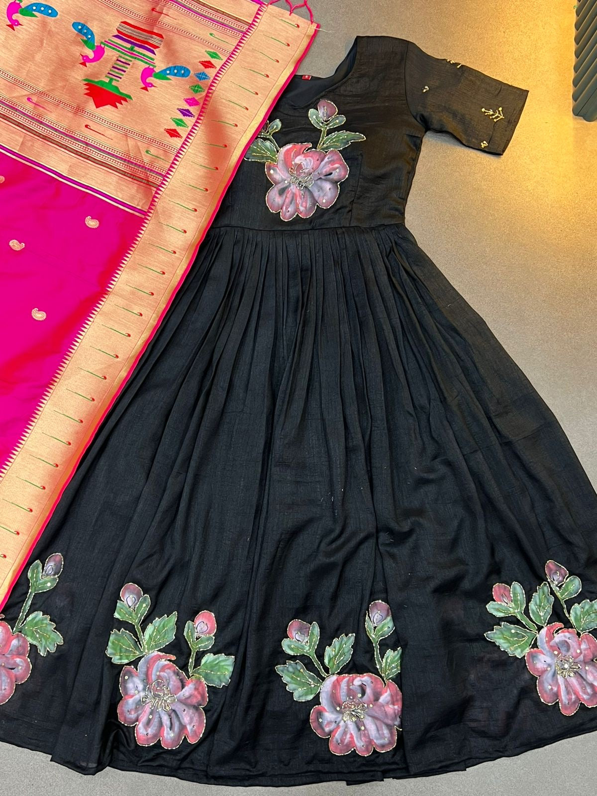 Hand painted Classic Gown with dupatta