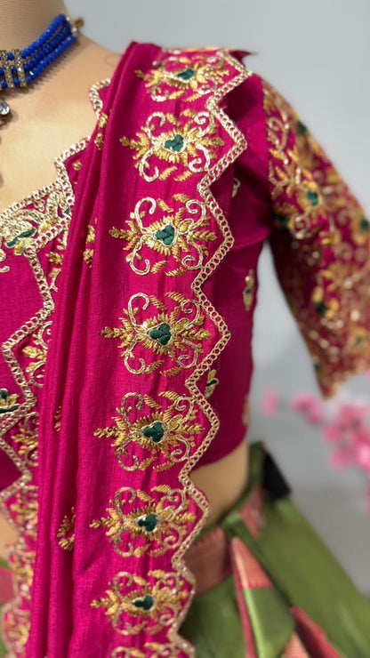 Kanchipuram Lehenga with cutwork duptta