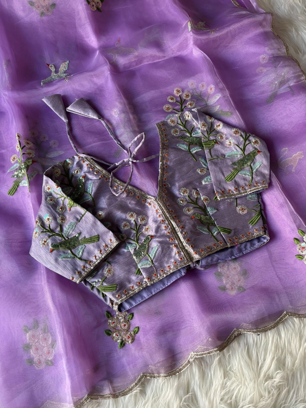 Organza saree with stitched work blouse