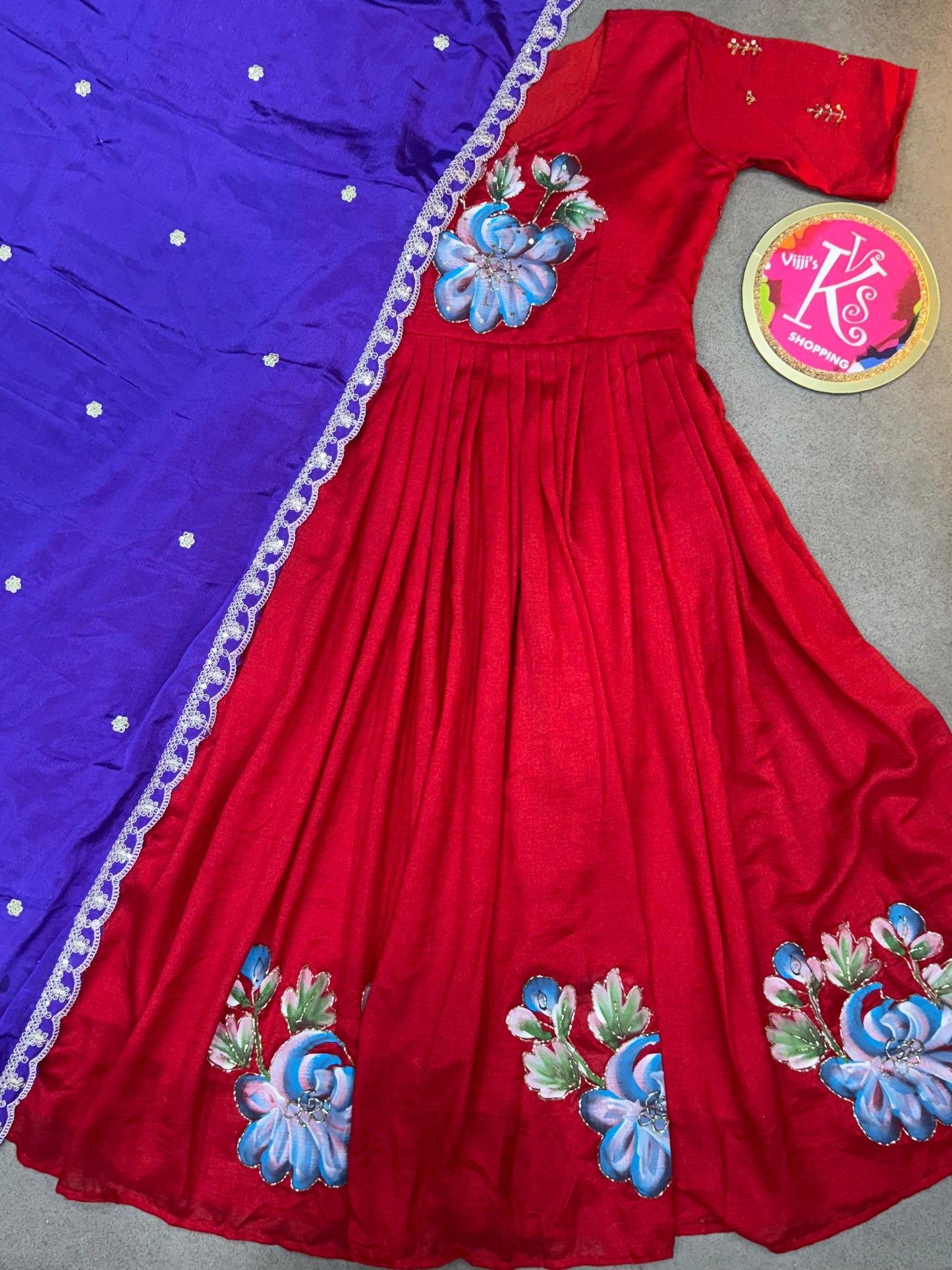 Hand painted traditional gowns with dupatta