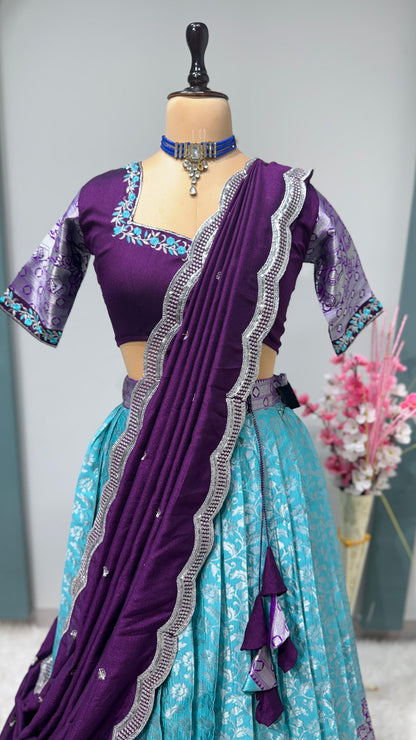 Kanchipuram Lehenga set with work blouses