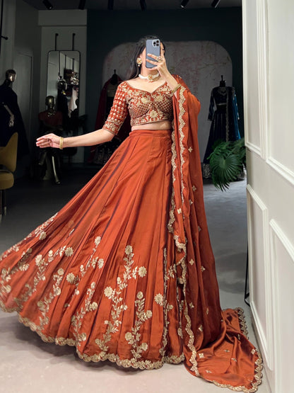 Rust Rangoli grand designer Lehenga