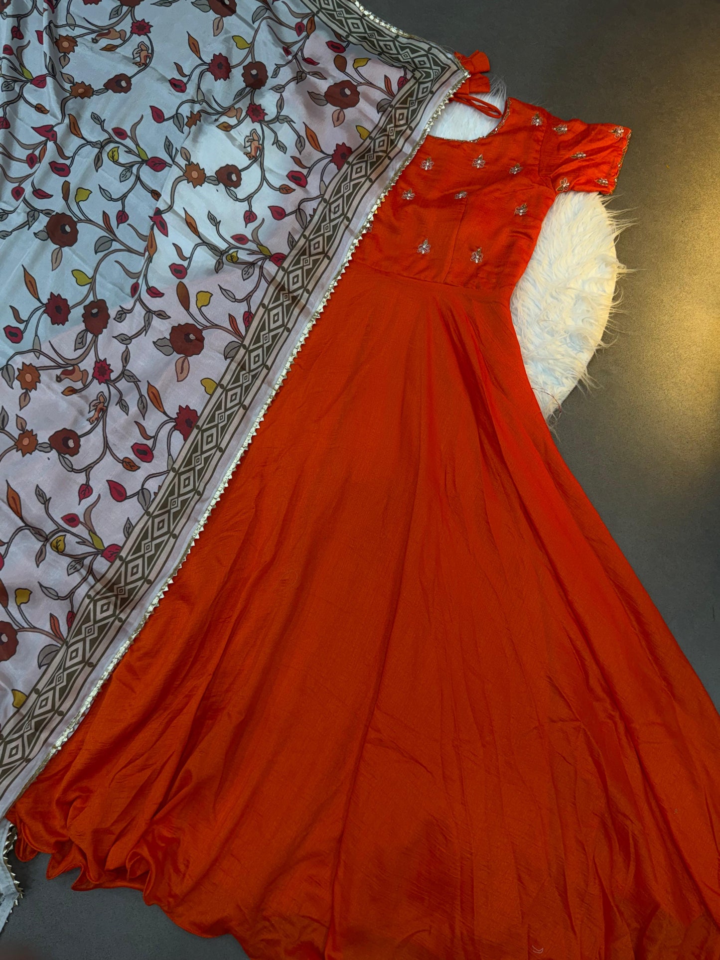 Cafe Maggam Orange Kalamkari Gown