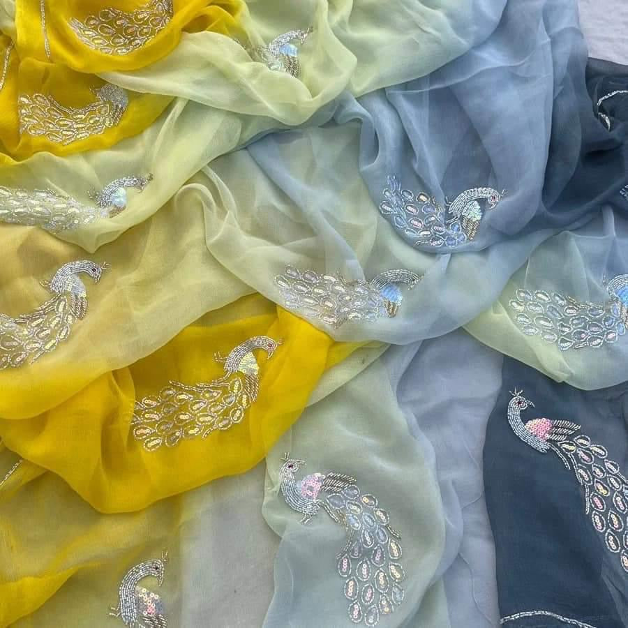 Half Pure Chiffon Handwork saree budget friendly