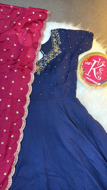 Maggam Anarkali gown with dupatta set