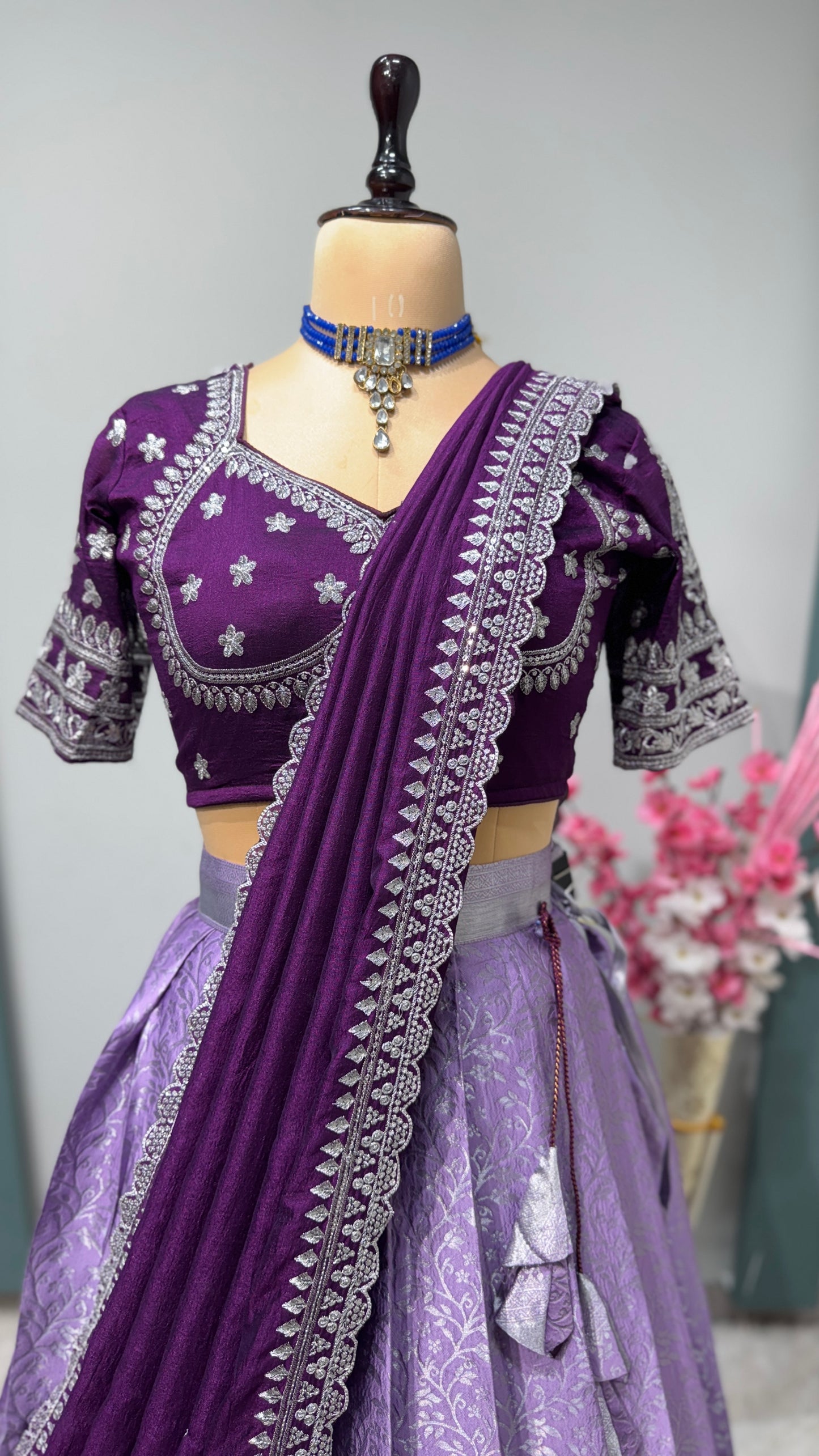 Sweetheart Neckline stitched Blouse  /Kanchipuram Lehenga