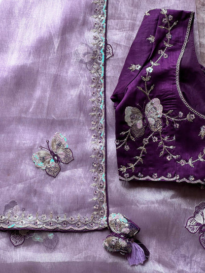Luxe organza coding saree with stitched blouse