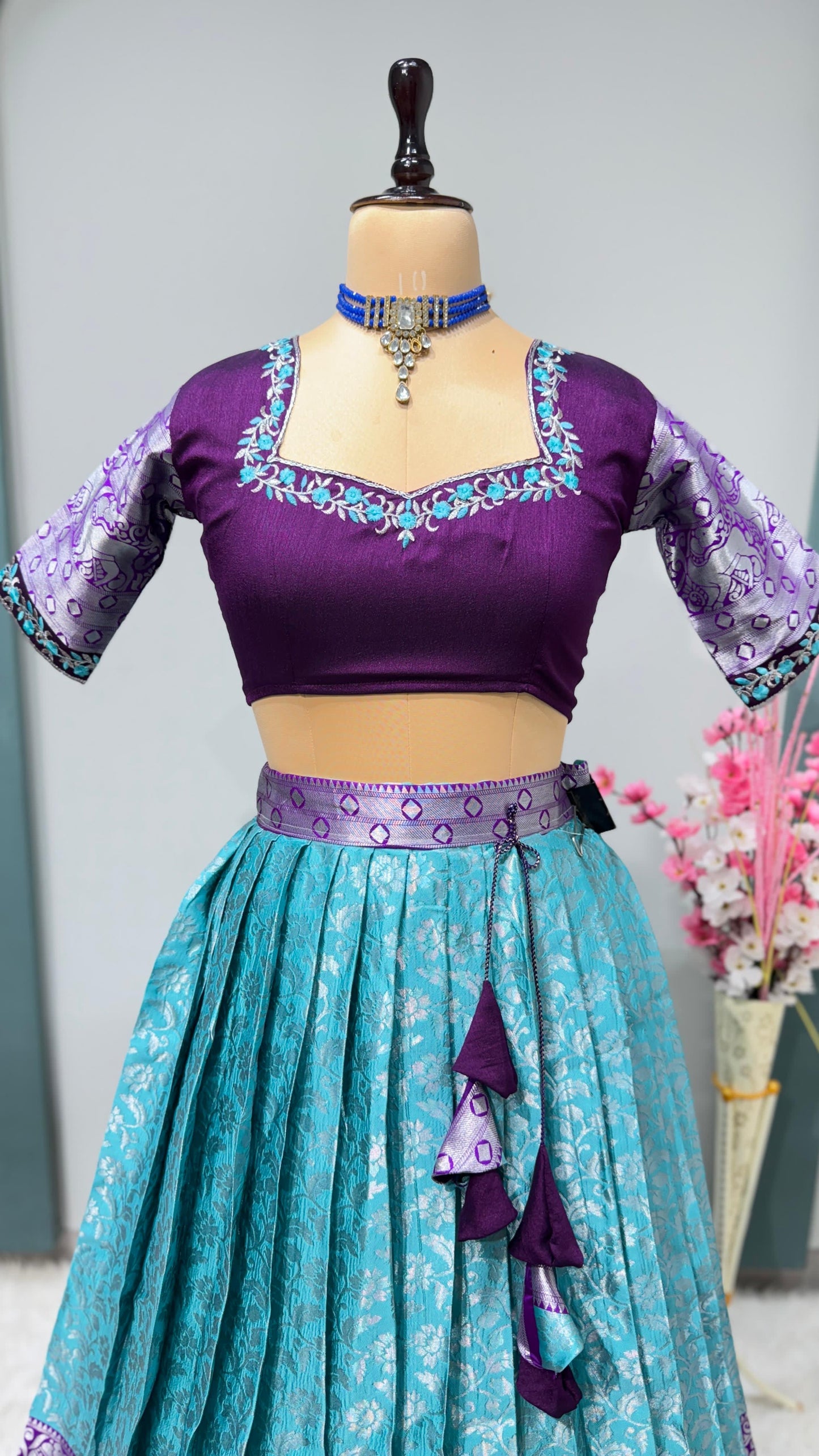 Kanchipuram Lehenga set with work blouses