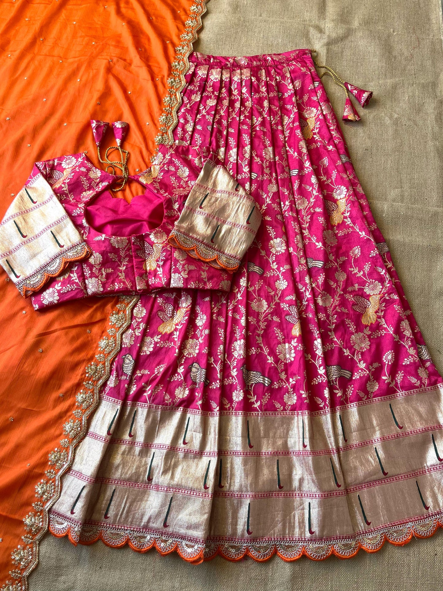 Flower Concept with Muniya paithani border fully stitched lehengas