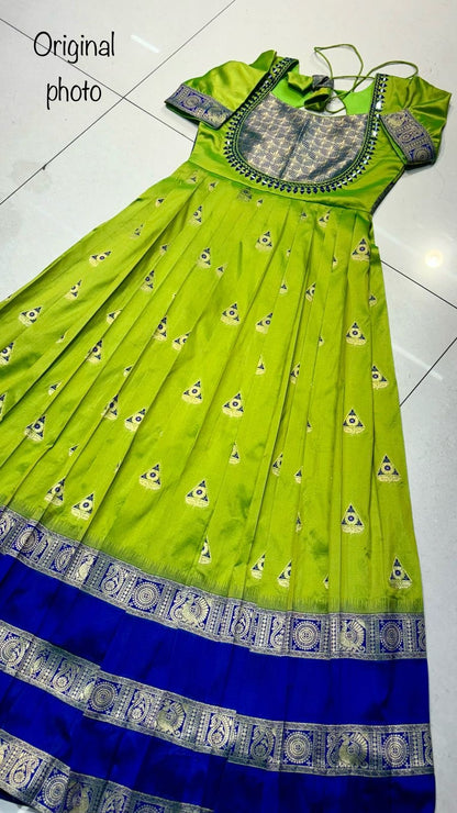 Silk Parrot Green Gown with Dupatta