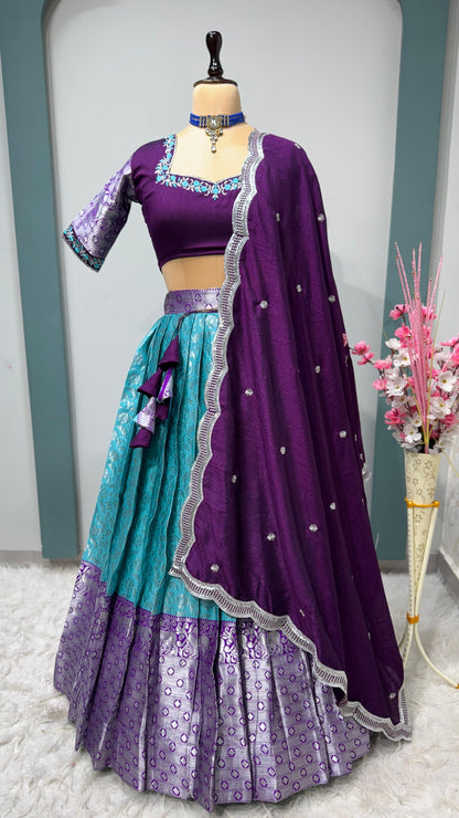 Kanchipuram Lehenga set with work blouses