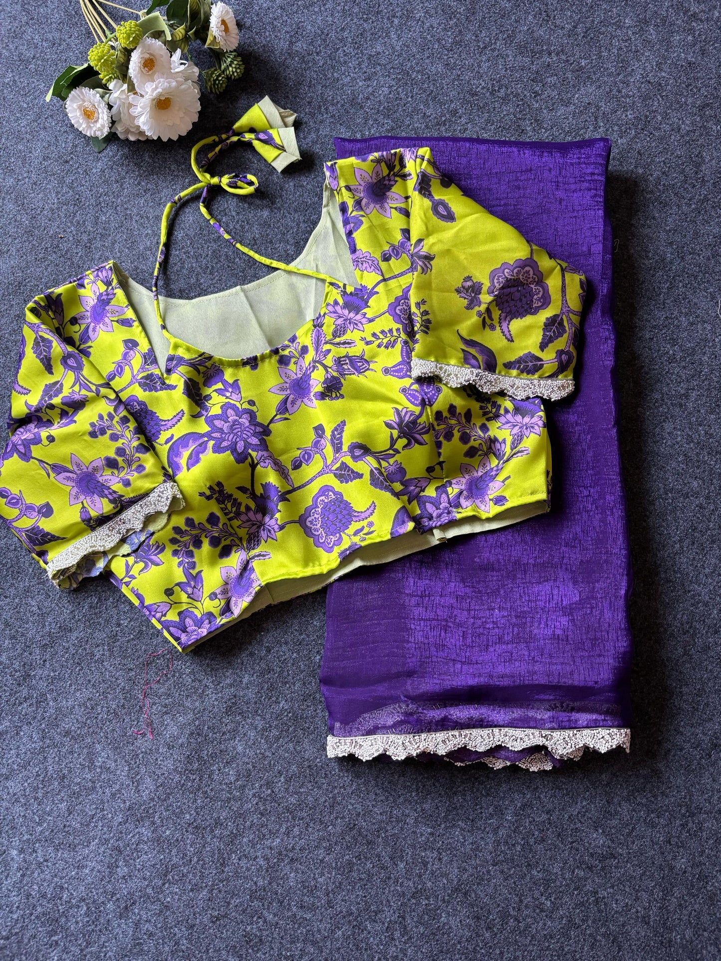 Thread model Blouse Candy Crush saree with stitched