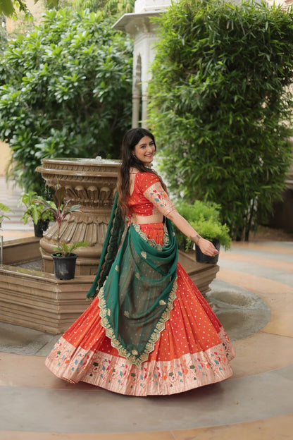 Paithani Lehenga sets with cutwork dupatta