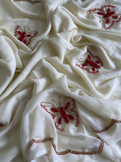 Butterfly Handwork Saree With stitched Blouse luxe