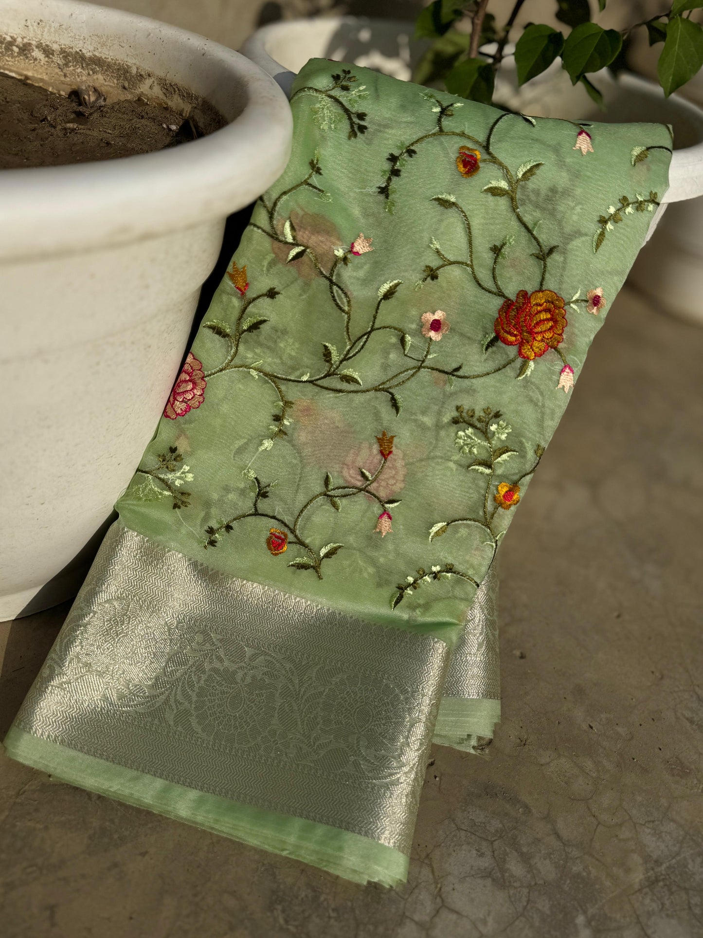 Banarasi Kora organza embroidery sarees