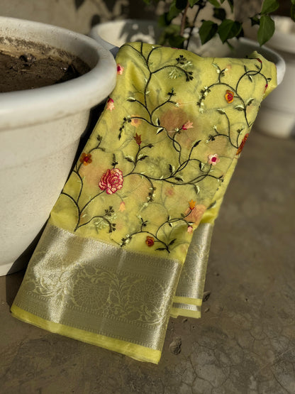 Banarasi Kora organza embroidery sarees