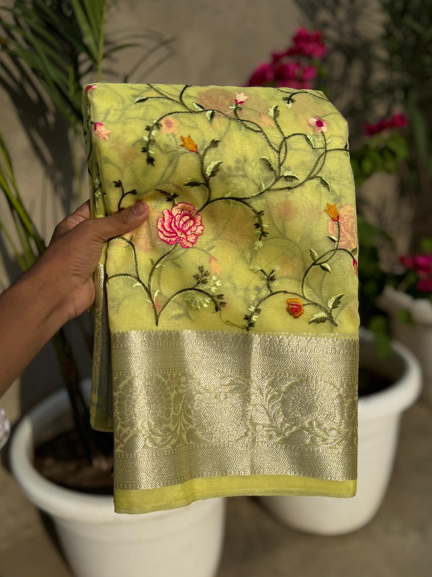 Banarasi Kora organza embroidery sarees
