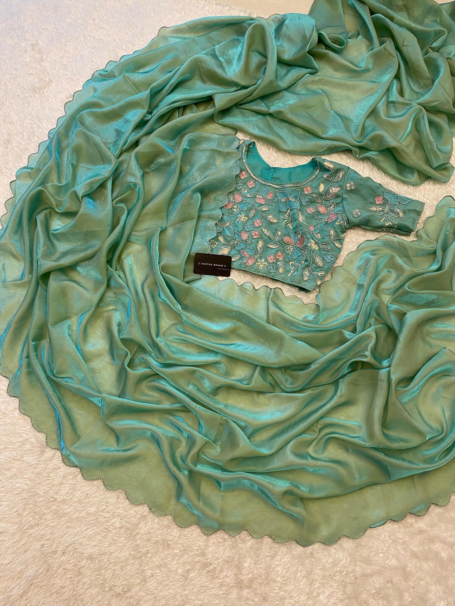 Space silk saree with handwork blouse